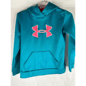 Youth Under Armour Fleece Pullover Hoodie Sweatshirt Size Large Blue Pink EUC
